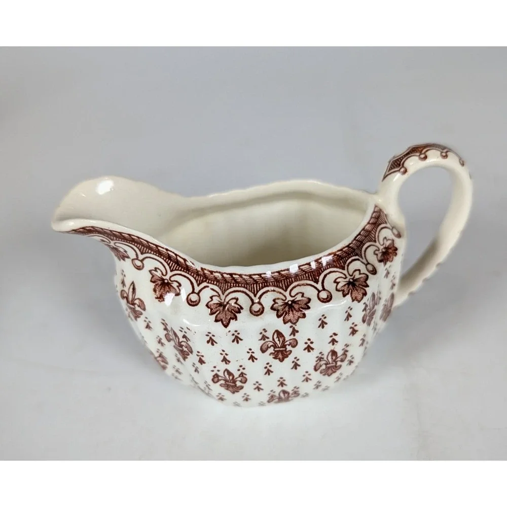 Spode Fleur de Lys Red Tea Pot - Sugar Pot - Creamer Set Bone China Fluted